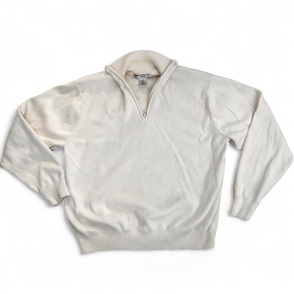 Geoffrey Beene fine quality designer Cream quarter zip sweater sweatshirt
